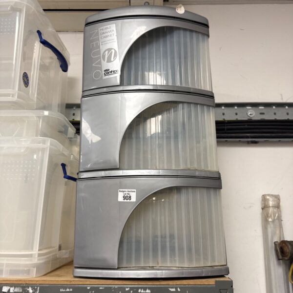 Neuvo 3 tier plastic storage drawers unit for home organisation.