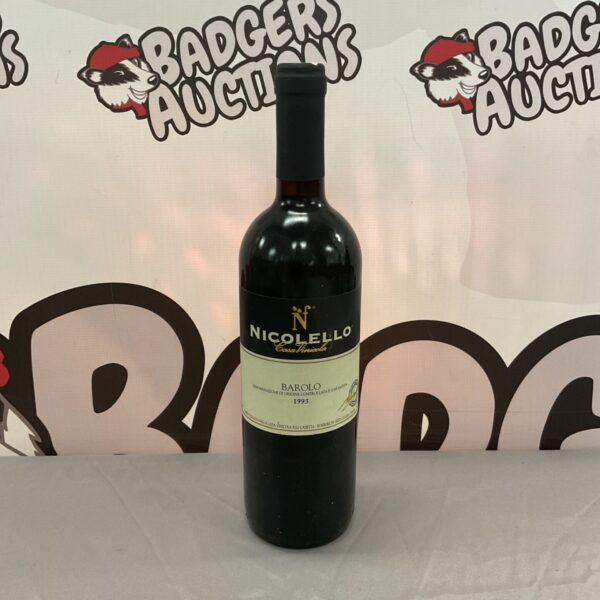 Bottle of Nicolello Barolo 1993 vintage Italian wine.