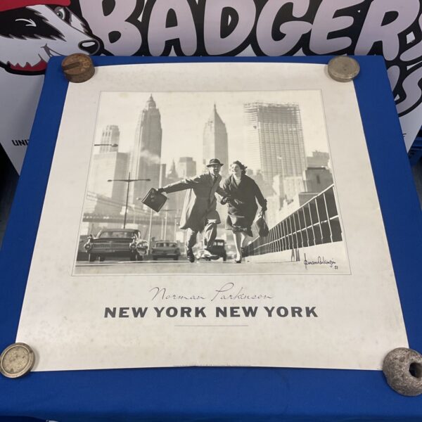 Vintage Norman Parkinson poster of New York City fashion scene.