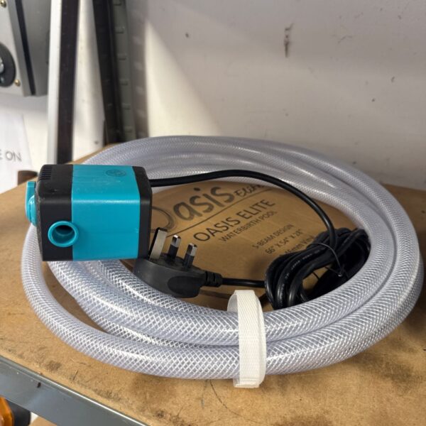 Oasis Elite fish tank pump with attached tubing for aquarium use.