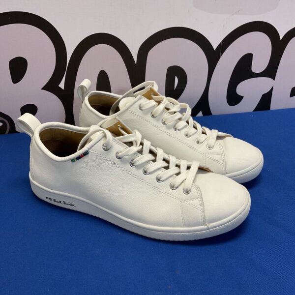 White Paul Smith leather trainers size 7, side view.