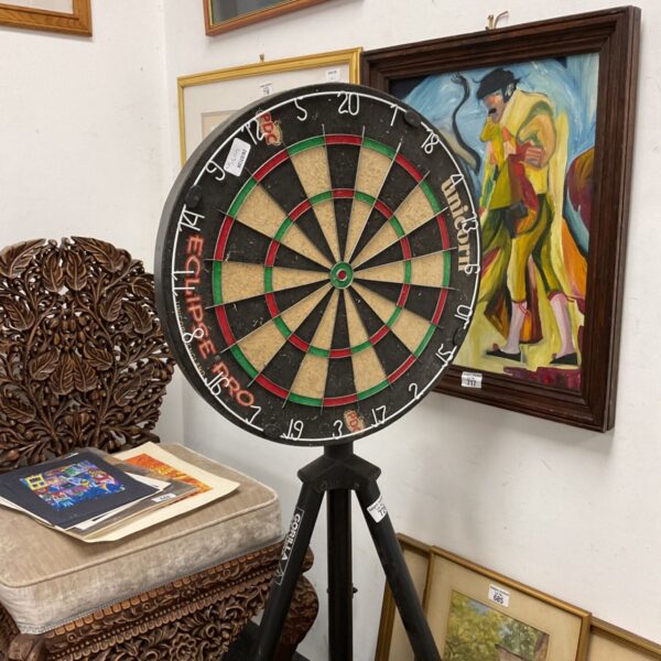 PDC Eclipse Pro dartboard on a Gorilla tripod, ready for play.