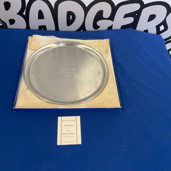 Vintage pewter engraved plate in its original box.