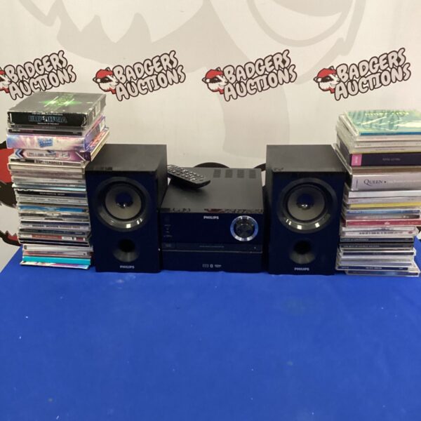 Philips mini hifi system with large CD collection for auction.