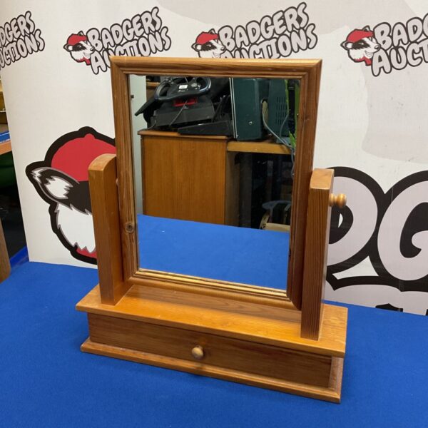 Vintage pine dressing table mirror with drawer.
