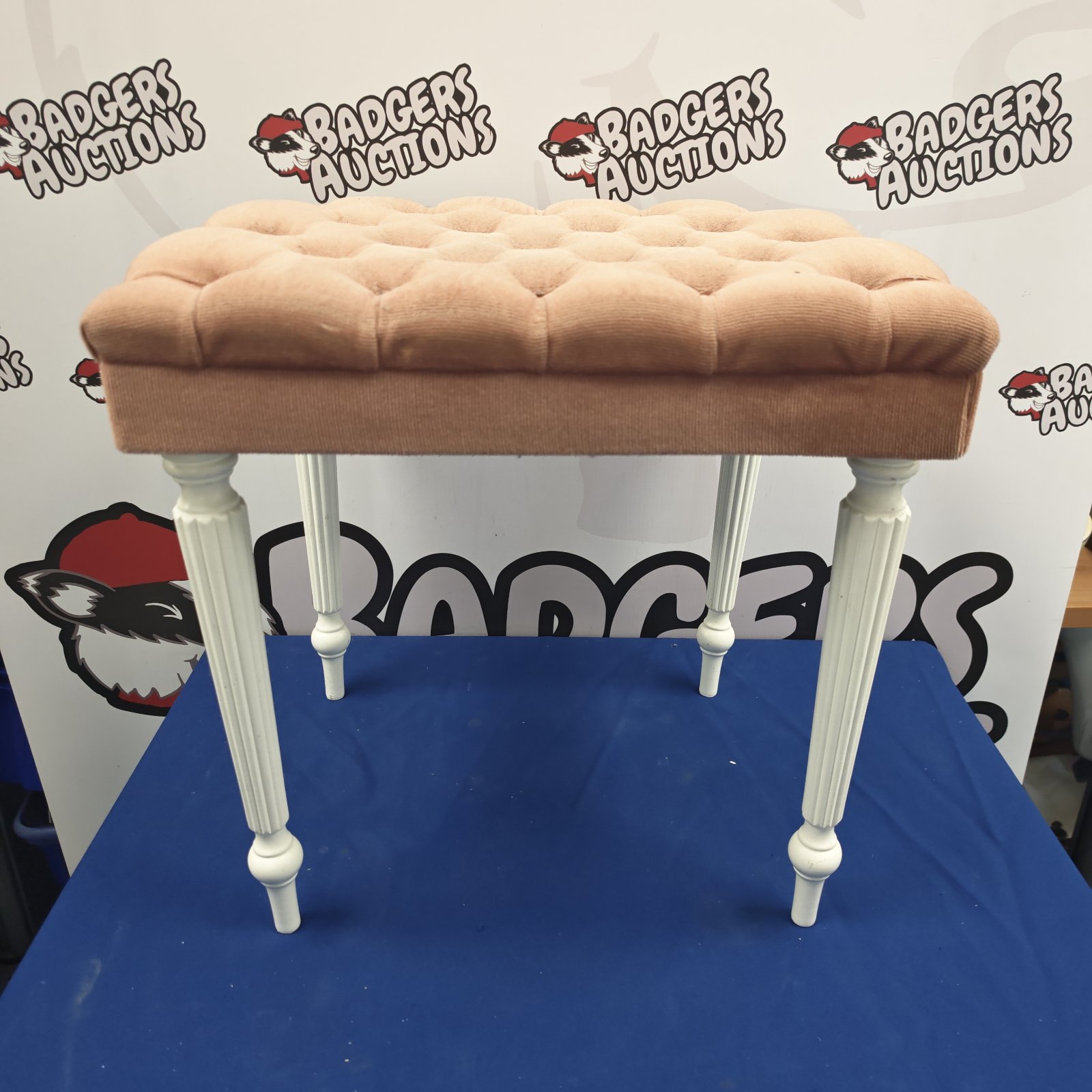 Vintage pink velour dressing table stool by Stuart Jones.