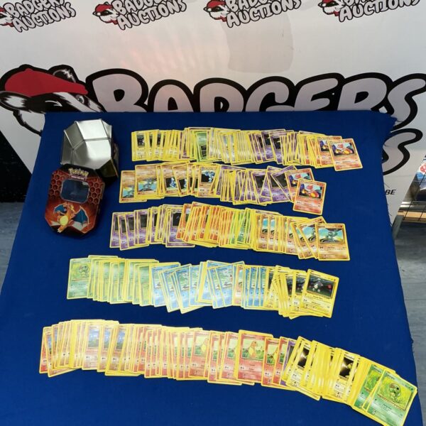 Large Pokémon Trading Cards collection inside a tin.
