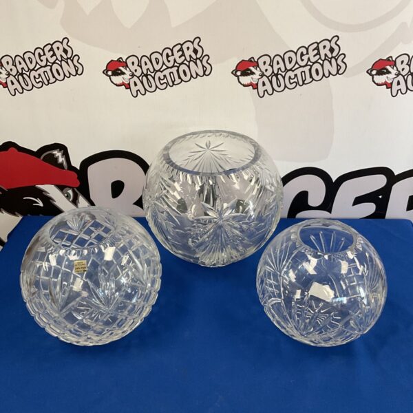 Polish lead crystal graduated bowls, a beautiful vintage display.