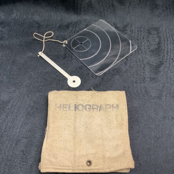 Vintage RAF Heligraph kit with mirror, pouch, and aiming device.