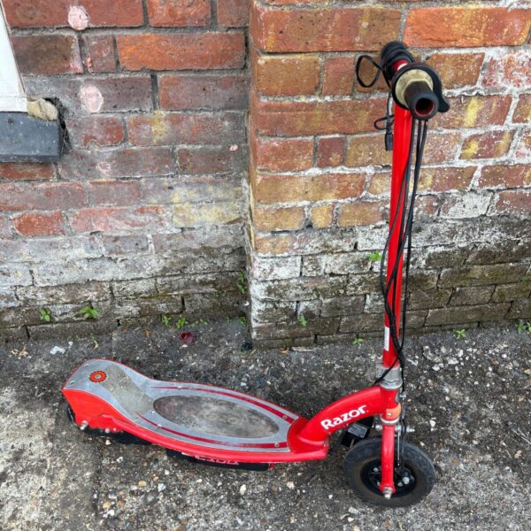 Front view of a used Razor electric scooter.