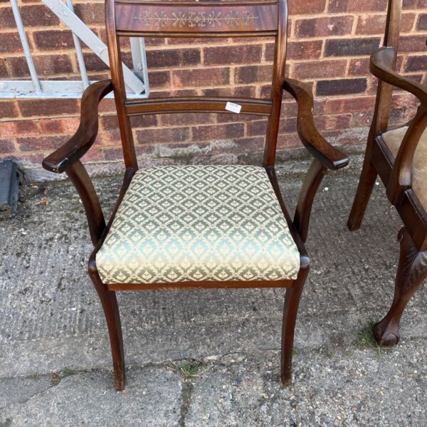 Antique Regency mahogany desk chair with ebony inlay detail.