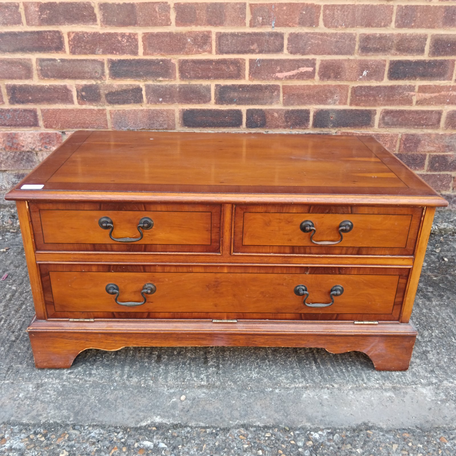 Vintage yew wood media cabinet in Georgian style, ideal for home entertainment.