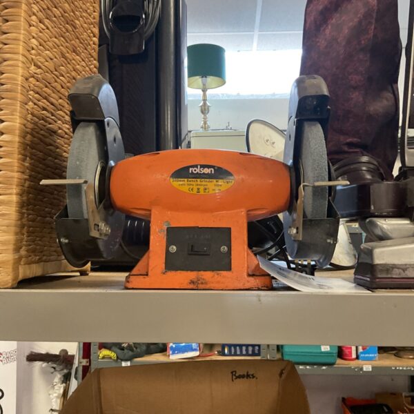 Rolson 200mm bench grinder with light, used condition.
