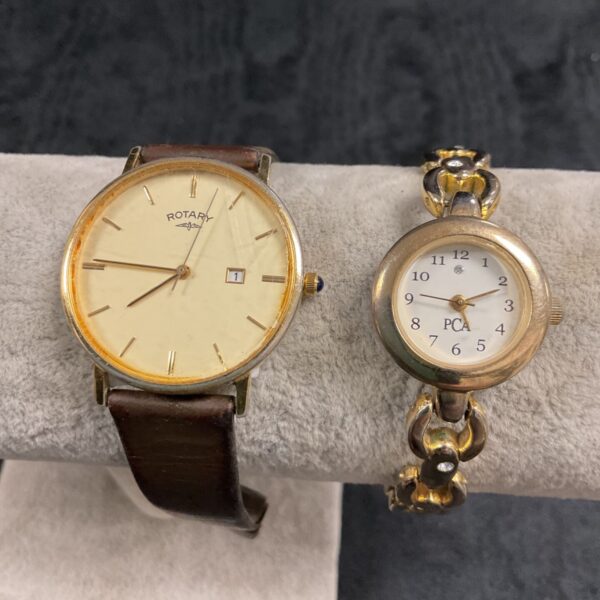 Vintage Rotary and PCA ladies wristwatches, gold tone.