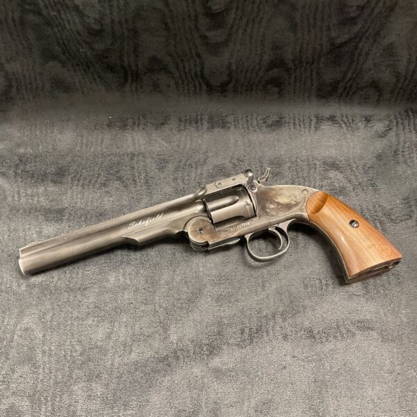 Schofield 6” aging black airgun side view.