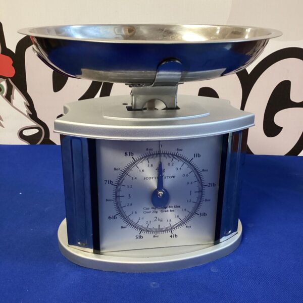 Vintage Scotts of Stow kitchen scales with graduated dial.