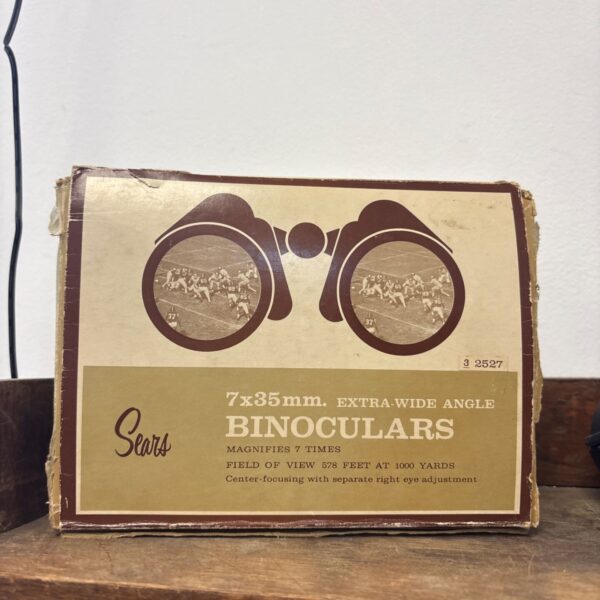 Vintage Sears 7x35mm binoculars, model 32527, showing wear.