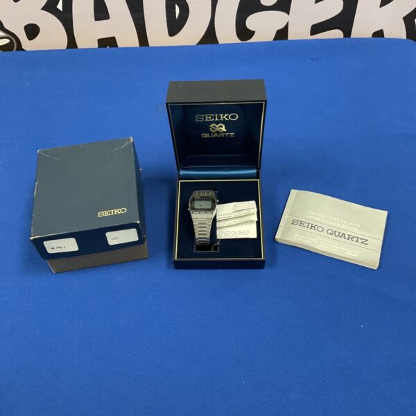 Vintage Seiko digital quartz watch with stainless steel bracelet.