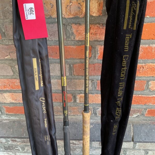 Vintage Shakespeare Onset and Team Carbon fishing rods for sale.