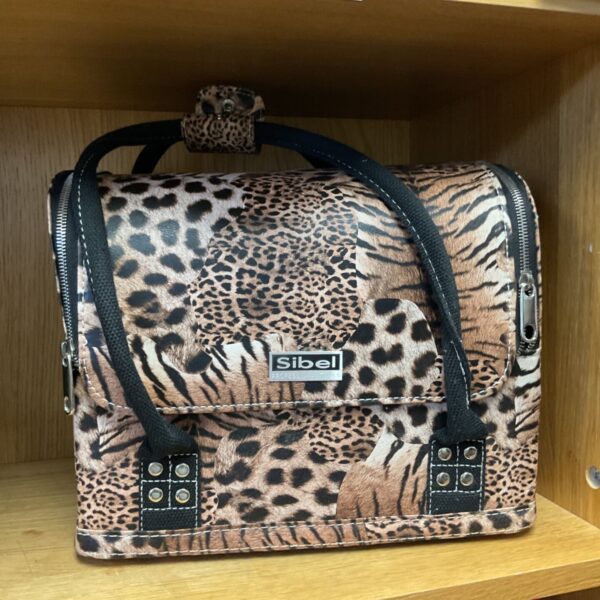 Sibel leopard print makeup artist bag, professional cosmetic case.