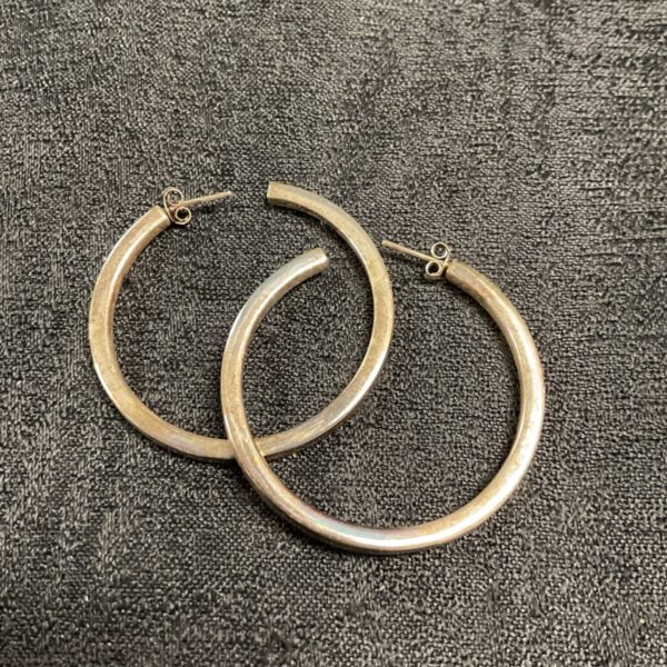 Polished silver hoop earrings, 925 sterling silver jewellery.