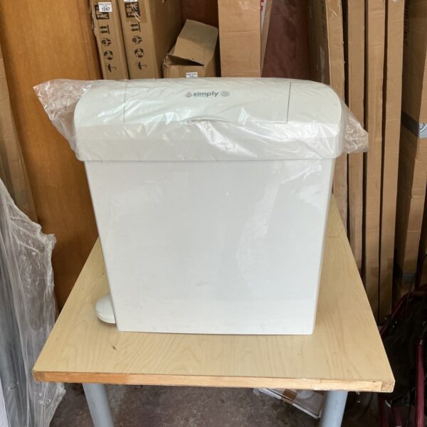 White Simply sanitary bin for washroom hygiene disposal.