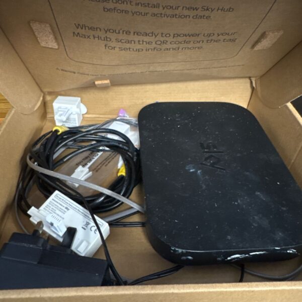 Boxed Sky Q Hub wireless router for Sky television systems.
