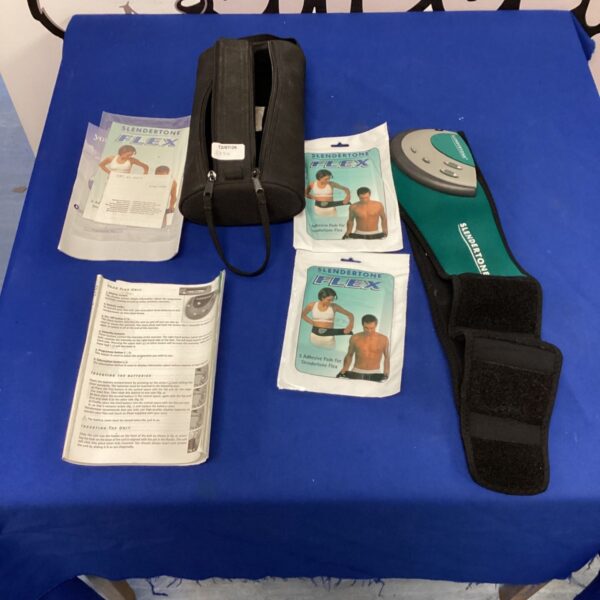 Slendertone Flex belt with pads and manual, vintage fitness equipment.