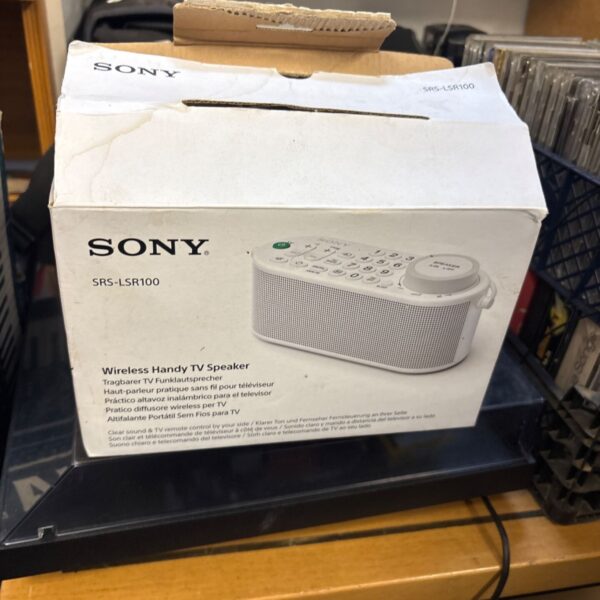 Sony SRS-LSR100 wireless TV speaker in original packaging.