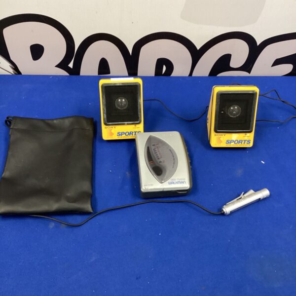 Vintage Sony Walkman Sports WM-SP20 cassette player with speakers.