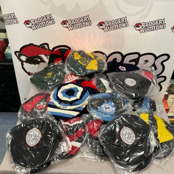 New sports caps collection including Jersey Rugby Club caps.