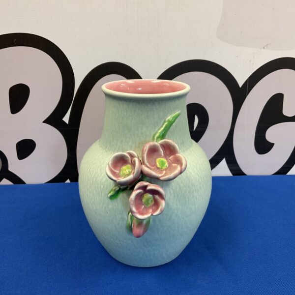 Vintage Staffordshire vase with pink flower detail.