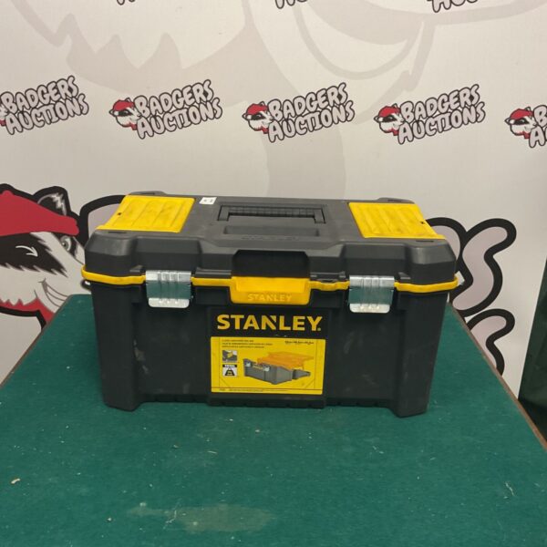 Yellow and black Stanley cantilever toolbox for tool storage.
