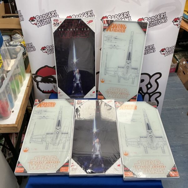 Star Wars tempered glass posters featuring X-Wing Fighter and Last Jedi designs.