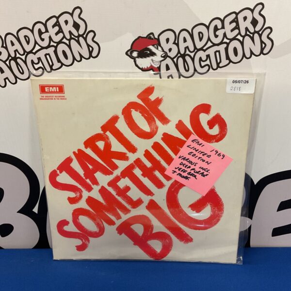 Vintage Start of Something Big LP cover with Badgers Auctions branding.