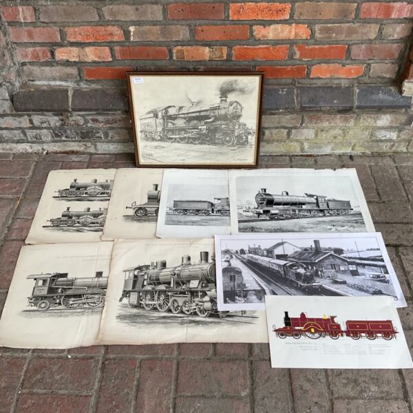 Vintage collection of steam train prints, including L Hammond artwork.