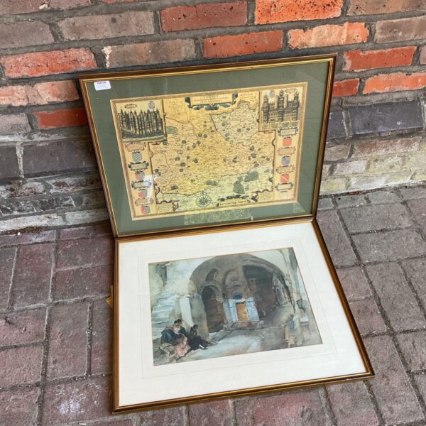 Framed antique reproduction map of Surrey with a flint print.