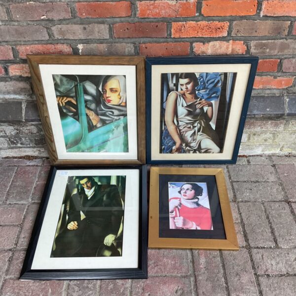 Tamara de Lempicka style art deco portrait print in black frame.