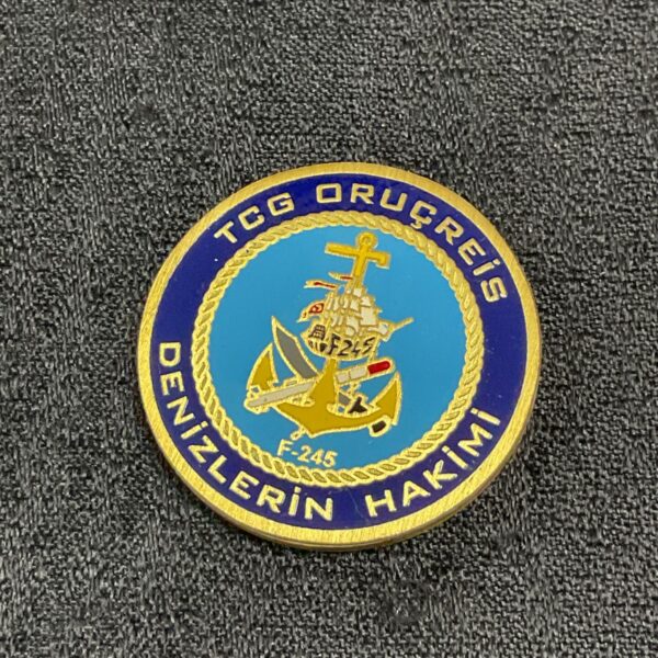 TCG Orucreis challenge coin, a collectible Turkish Navy frigate coin.