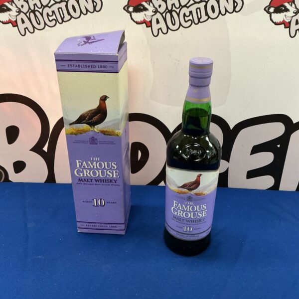 Bottle of The Famous Grouse blended Scotch whiskey.