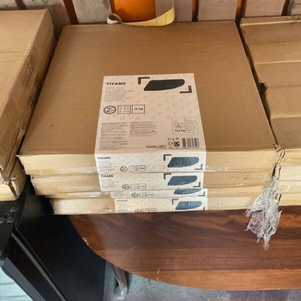 Set of four Tivano 15kg parasol bases stacked for storage.