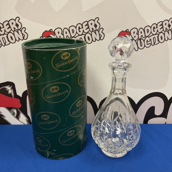 Elegant Tyrone crystal decanter with detailed cut glass design.