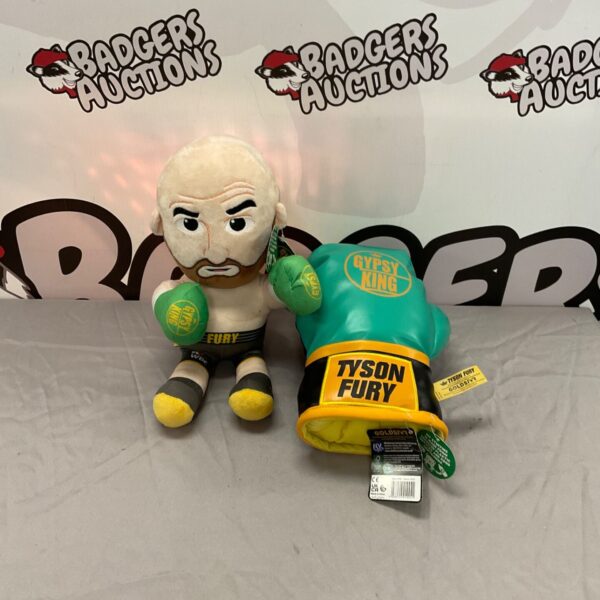 Tyson Fury soft toy with boxing glove, collectible plush.
