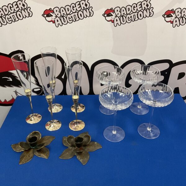 Elegant Vera Wang Wedgwood champagne flutes on display.