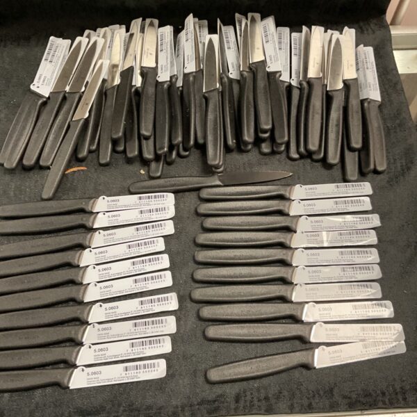 Lot of 70 new Victorinox kitchen knives with black handles.
