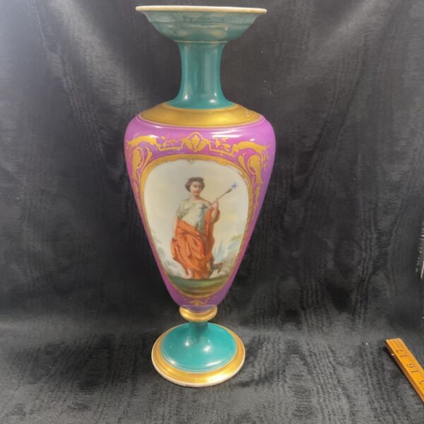 Elegant Vienna style porcelain vase with classical painting.