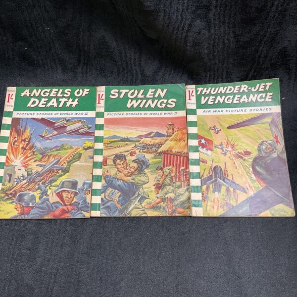 Vintage 1960s air war picture stories depicting WW2 aviation scenes.