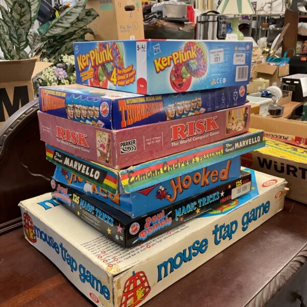 Vintage board game lot including Mouse Trap and Thunderbirds.