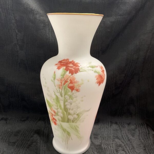Vintage Bristol glass vase with hand-painted flowers.