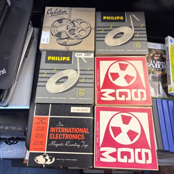 Vintage Philips cine reels for magnetic tape film.